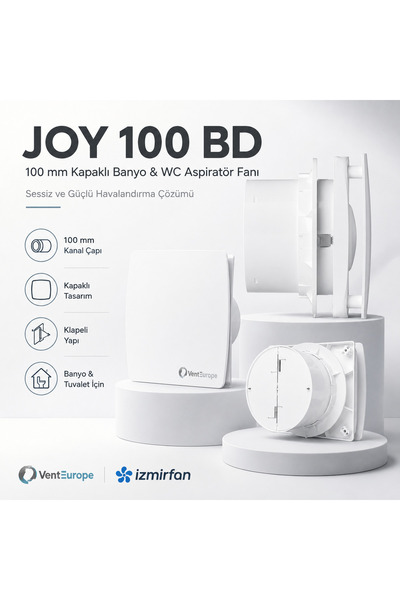 Venteurope Joy 100 BD 105M/H Banyo ve Tuvalet Aspiratörü – Klapeli Fan