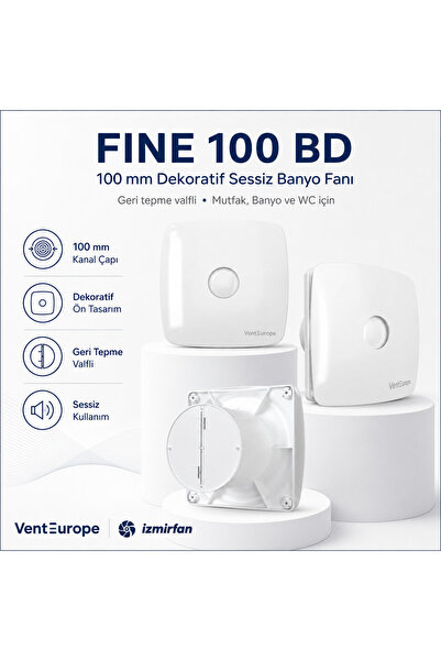 Venteurope Fine 100 BD Dekoratif Sessiz Banyo Fanı - Geri Tepme Valfli Mutfak...