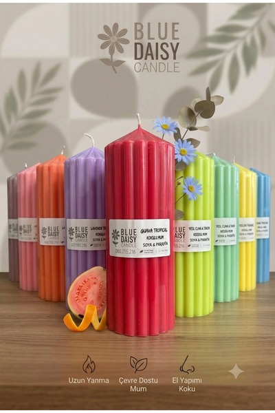 BlueDaisyCandle Geometrik KIRMIZI GUAVA kokulu 1 ADET mum , SİLİNDİR SÜTUNLU ...