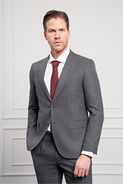 Morven Erkek Füme Trend Slim Fit Dar Kesim Sivri Yaka Takım Elbise