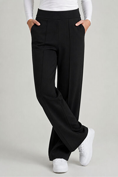 MODASPARK Pantaloni Palazzo negri cu talie înaltă și buzunare pentru femei