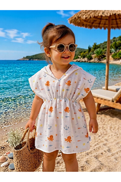 Yada Baby %100 Pamuktan Müslin Kapüşonlu Çocuk & Bebek Panço Bornoz