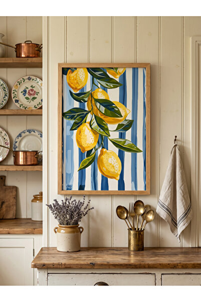 Creatick Design Masif Ahşap Çerçeveli Limon Temalı Tablo Mutfak Duvar Dekoras...