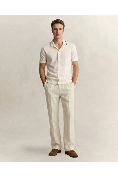 Gant Erkek Krem Regular Fit Çizgili Pantolon