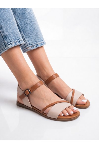 MT Women's Genuine Leather Casual Sandals with Buckle Detail