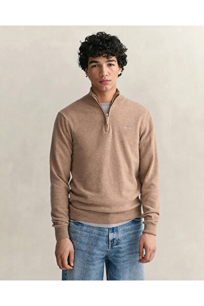Gant Erkek Bej Regular Fit Yarım Fermuarlı Yün Kazak
