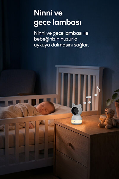 Xenon Smart Akıllı Bebek Kamerası 3MP 5" LCD Monitör, 360°, Mobil Kontrol, Ninni, Hareket Algılama, Gece Görüş, Telsiz (Gri-X7202)