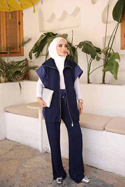 İmajButik Lacivert Garnili Yelek Pantolonlu Takım