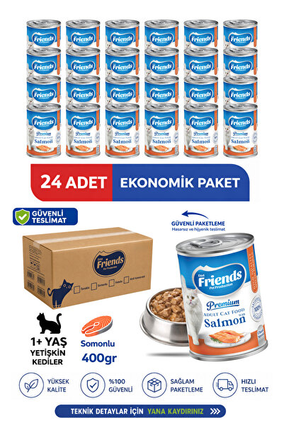 Friends Premium Somonlu Yetişkin Kedi Konservesi 400 gr x 24 Adet Ekonomik Pa...