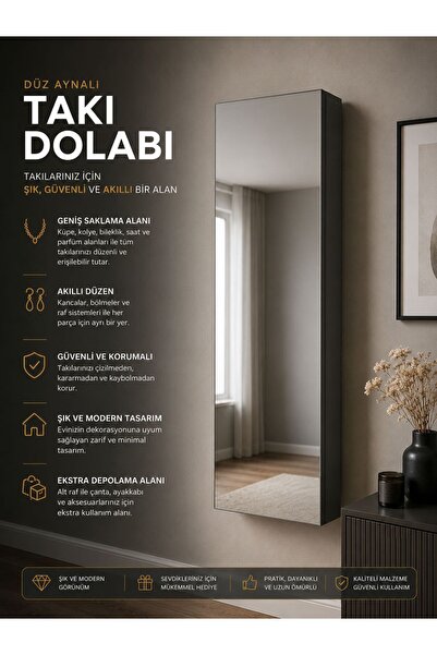 DECOBOX Paris Boy Aynalı Takı Dolabı antrasit