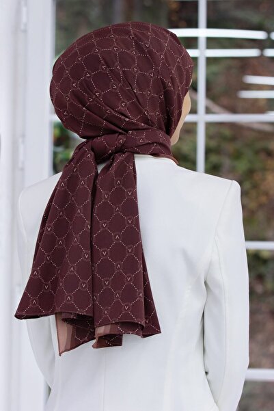 Vissona KREP MONOGRAM DESENLİ BAKIR RENKLİ 75X195 KIRIŞMAZ ŞAL