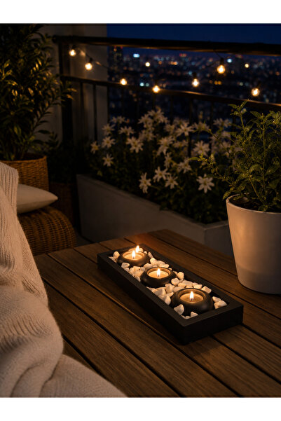 Betohome Design TEA LİGHT 3'LÜ MUMLUK DEKORATİF ÇAKIL TAŞLARI İLE MUMLUK SETİ