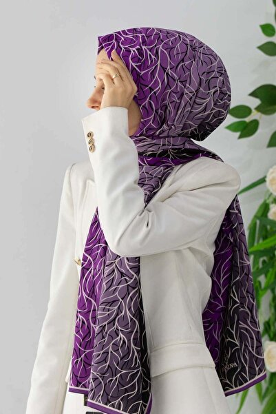 Vissona KREP GEOMETRİK DESENLİ LİLA RENKLİ 75X195 KIRIŞMAZ ŞAL