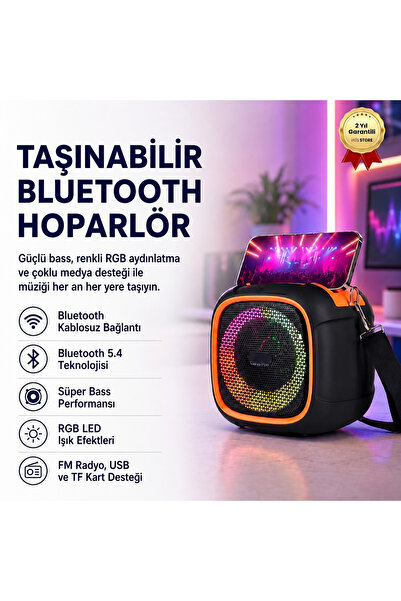 hızlı store Taşınabilir Bluetooth Hoparlör | Süper Bass, RGB Işık, Hi-Fi Ster...