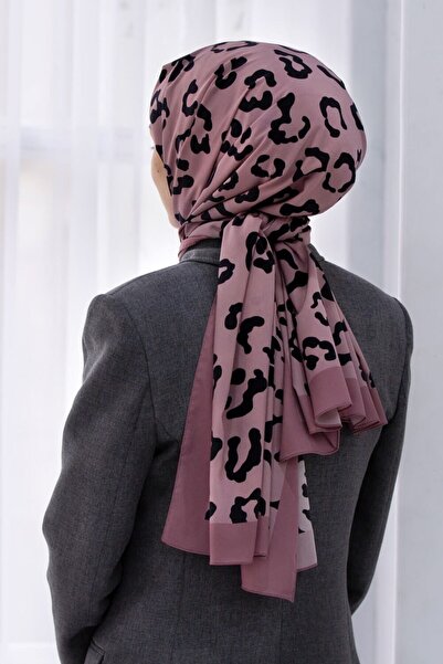 Vissona KREP LEOPAR DESENLİ PUDRA RENKLİ 75X195 KIRIŞMAZ ŞAL
