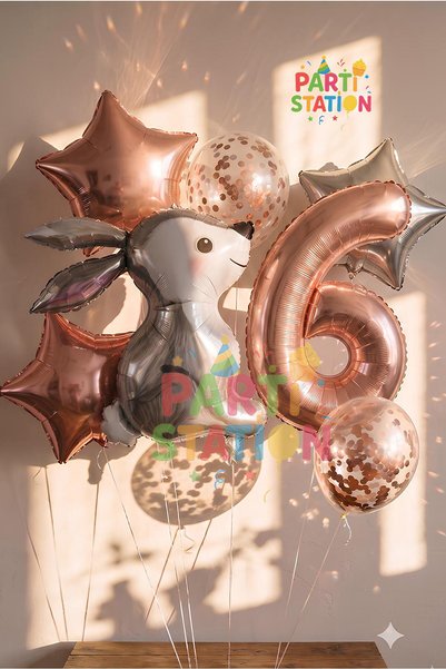 Parti Station Rabbit 6 Year Old Balloon Set Star Balloon Foil Set Rabbit Conc...