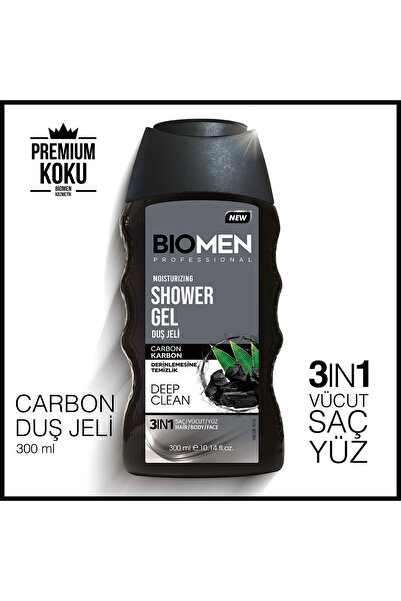 Biomen Deep Clean Duş Jeli Karbon 3 in 1 Saç Vücut Yüz 300 ml