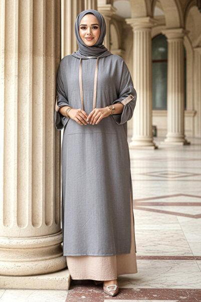 N.S NEVA STYLE Grey Hooded Modest Dress 76612GR