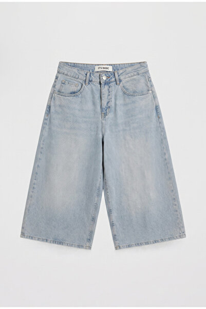 it's basic Kadın T.Kot Rengi 2S5-84 Süper Baggy Fit Maxi Boy %100 Koton Denim Şort