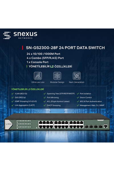 24 Port Gigabit + 4 SFP Fiber Yönetilebilir L2 Switch | Rackmount Network Switch