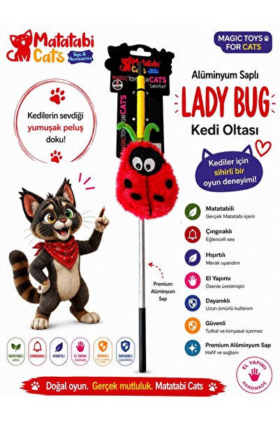 MATATABİ CATS Matatabi Cats Ladybug Aluminum Handle Cat Fishing Rod(Matatabi,...