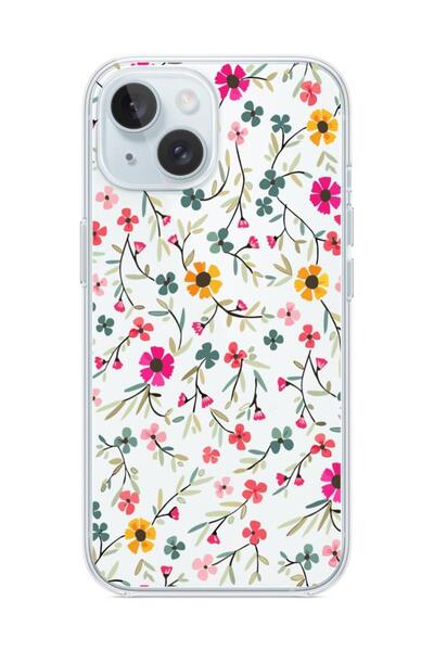 3GEN CASE İphone 15 Uyumlu Tatlı Çiçekler Desenli Şeffaf Silikon Kılıf