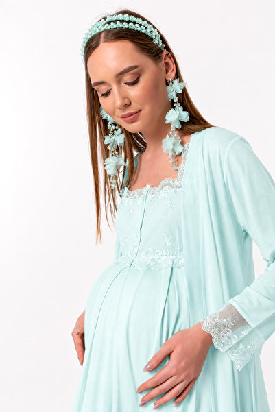 ByLohusa Effortt Turquoise Maternity Nightgown Set with Dressing Gowns