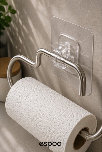 Espoo Design Adhesive Paper Towel Holder Chrome Paper Towel Rack Holder Metal Bathroom Kitchen Towel Holder