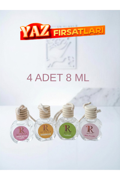 Revilya 8 ml4’lü Araç ve Mini Mekan Koku Seti Paçuli Pudra Japon Kirazı Mango...