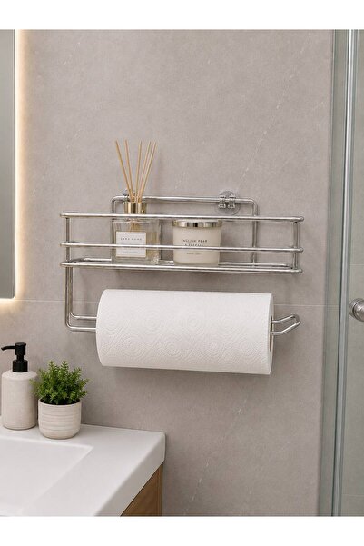 LARADESİGN Yapışkanlı Raflı Rulo Havluluk Havlu Kağıtlık Banyo Rafı Mutfak Dü...