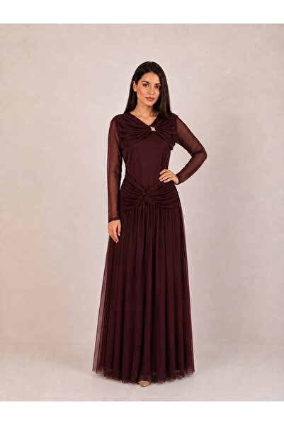 DVNA Soft Evening Dress Dark Burgundy Tulle Stretch Fabric by Dafna