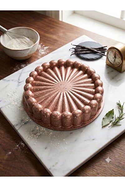 ADA Granit Kaplama Yanmaz Yapışmaz 26 cm Dilimli Tart Kek Kalıbı Rosegold