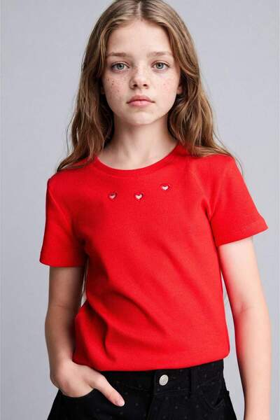 DeFacto Regular Fit Crew Neck Ribbed Camisole Short Sleeve T-Shirt Girls H834...