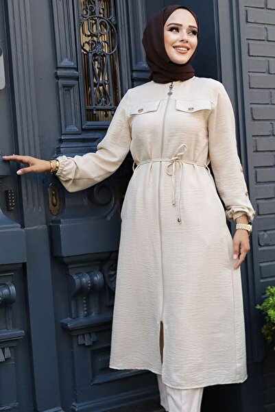 Neva Style Düğmeli Bej Tesettür Tunik 645BEJ