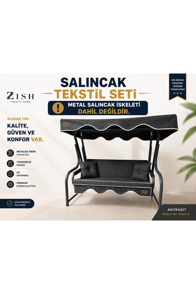 Zishome 3 Kişilik Bahçe Balkon Salıncağı Tekstil Seti 150x48x8 Cm Minder Ölçü...