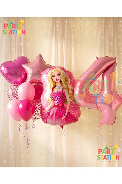Parti Station Barbie 4 Yaş Balon Seti Barbie Konsept Parti Barbie Pembe Doğum...
