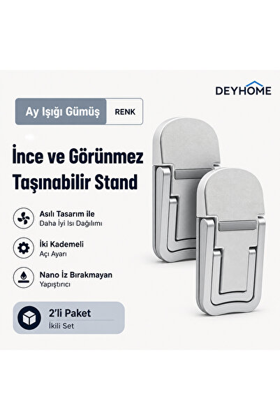 DEYHOME İnce ve Görünmez Laptop Standı 2’li Set – Ayarlanabilir, Nano Yapışka...
