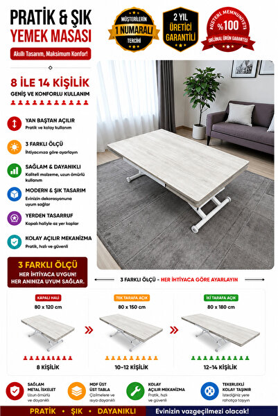 SEHPAM AKILLI Yan Baştan Açılır Akıllı Yemek Masası Oval Mdf Tabla Alt Mekani...