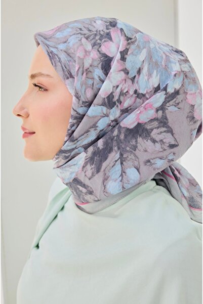 Silk Home Gri/Mavi çiçek desen Velora eşarp