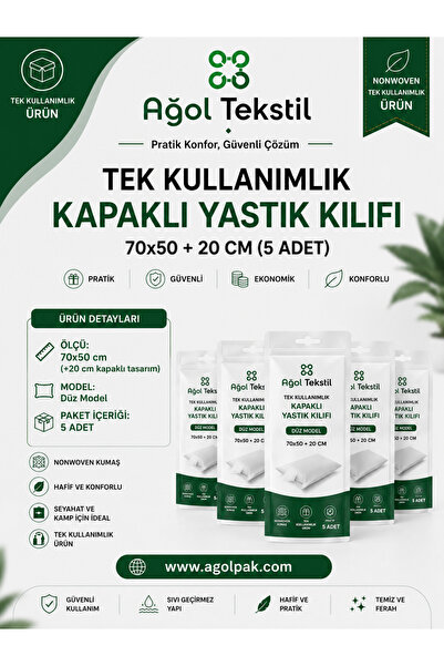 ağol tekstil Tek Kullanımlık Kapaklı Yastık Kılıfı – 70x50 20 Cm | 5 Adet