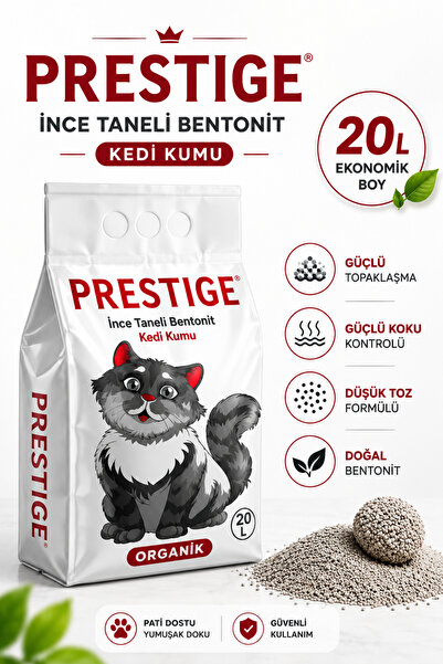 Prestige Premium Doğal Bentonit Kedi Kumu 20 L | İnce Taneli | Ultra Topaklaş...