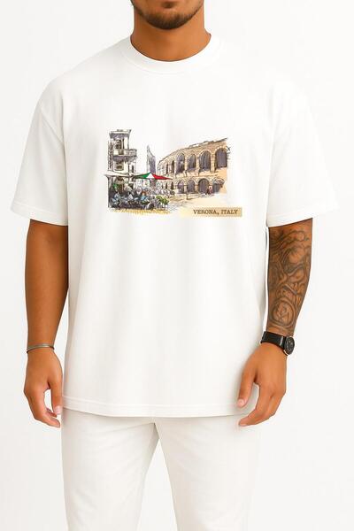 Bahriyeli Collection Oversize Verona Italy Unisex T-Shirt with Chest and Back...
