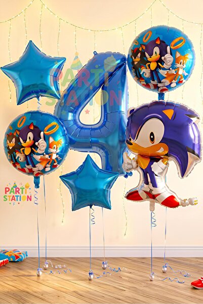 Parti Station Kirpi Sonic Konsept 4 Yaş Balon Set Sonic Doğum Günü Balon Set
