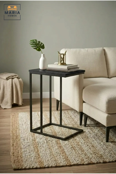 MARIA HOMES Wooden Oval Console Table with Round Shelf – Gold Rim Accent, Bla...