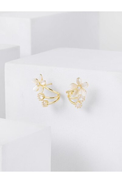 Jimmy Key Elegant Earrings with Gold Color Flower Figures