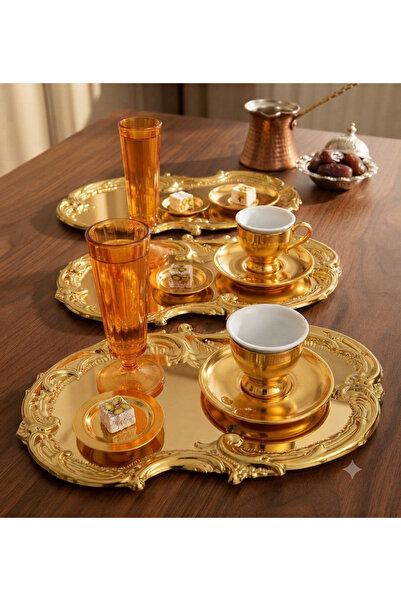 Elzemm store Çelik Gold Renk 3 Adet Işlemeli Dantel Desen Artnova Servis Teps...