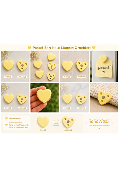 BaBaWoSs 10'lu Kalpli Magnet Seti – PASTEL SARI Fotoğraf ve Not Tutucu, Buzdo...