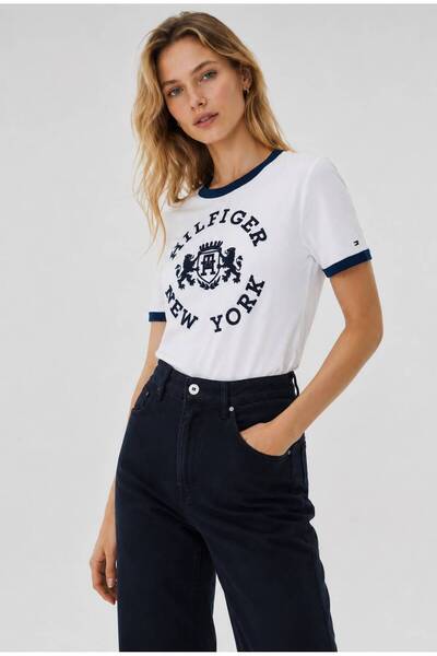 Tommy Hilfiger Varsity Floklu Logolu Tişört