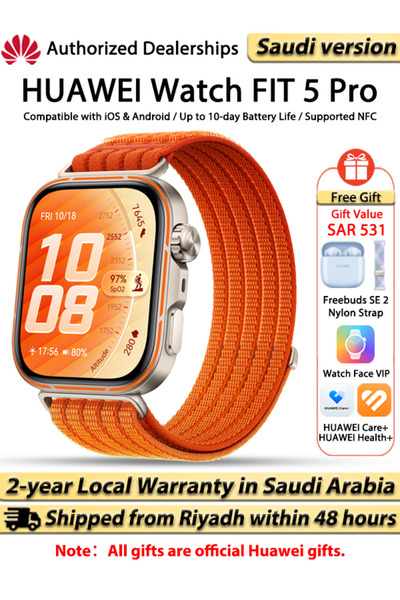 Huawei ساعة ذكية WATCH FIT 5 Pro، شاشة كاملة مقاس 1.92 بوصة، دراسة المخاطر، ت...