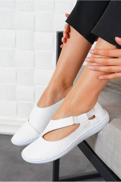 Burç Norrsken Women's Genuine Leather Laceless Summer Comfortable Shoes White